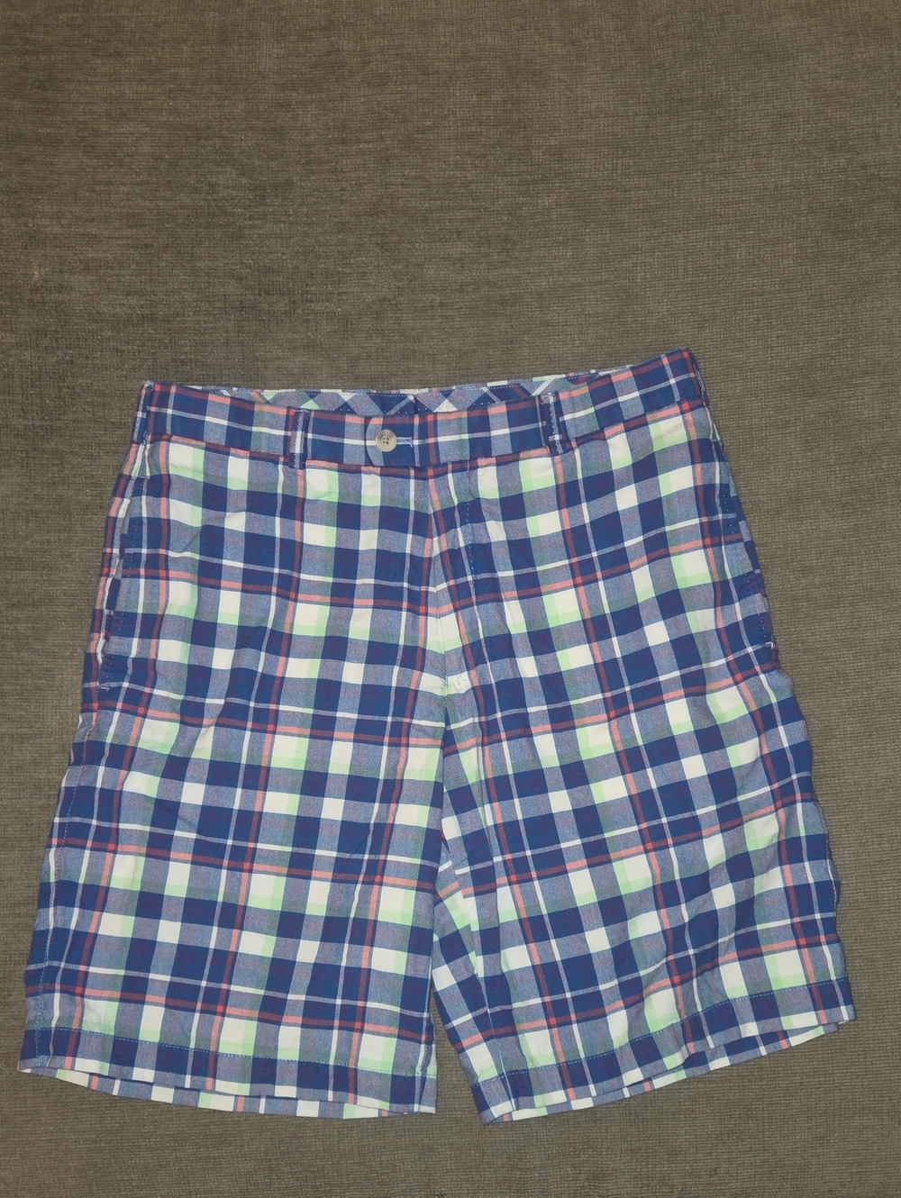 Peter Millar Blue Green Plaid Flat-Front Shorts